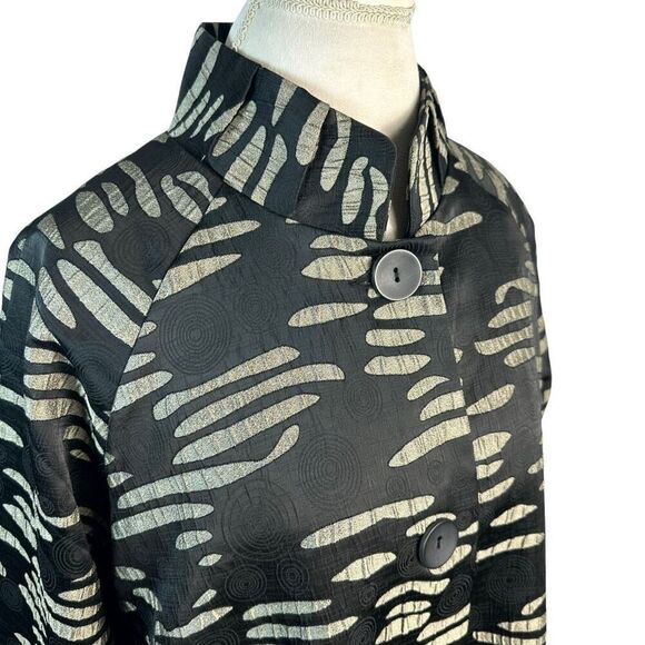 Damee Inc Textured Button Jacket Black Mandarin Collar A-line Lagenlook Size M - Picture 7 of 10